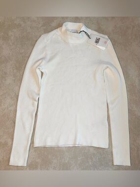 BDG cream Ribbed Mock Neck Long Sleeve Top